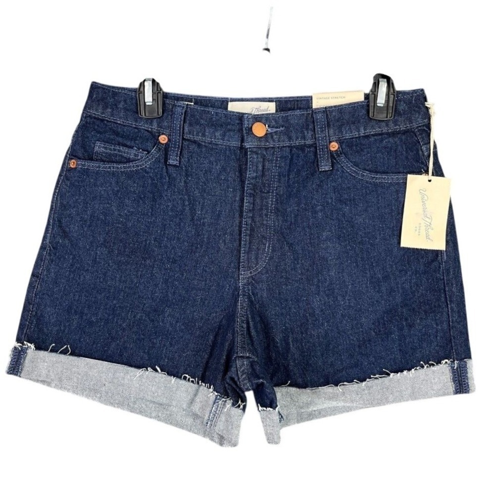 Universal Thread Cut Off Shorts Women's 6 Dark Blue Midi Cotton Pockets Stretch